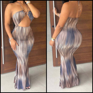 Women Printed Sexy Halter Cut Out Maxi Dress