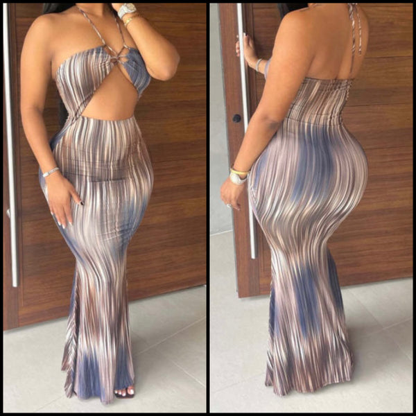 Women Printed Sexy Halter Cut Out Maxi Dress