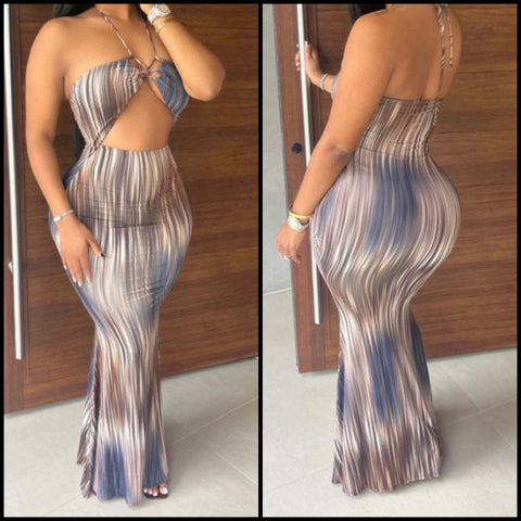 Women Printed Sexy Halter Cut Out Maxi Dress