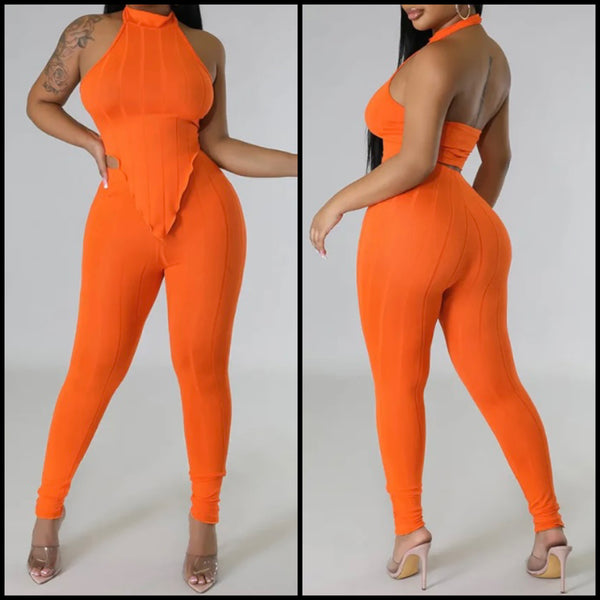 Women Halter Ribbed Sexy Sleeveless Two Piece Pant Set