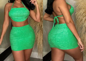 Women Halter Sexy Crop Two Piece Skirt Set