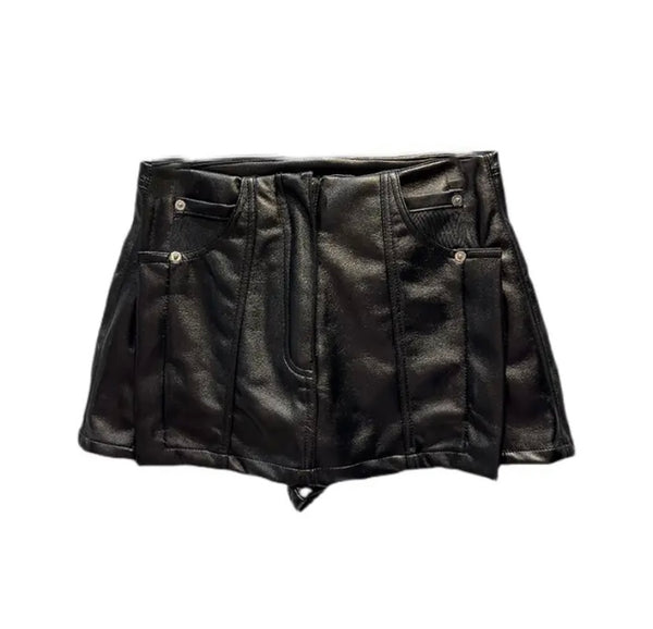 Women Faux Leather Fashion Black Wrap Shorts