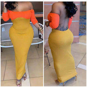 Women Sexy Ribbed Backless Off The Shoulder Maxi Dress