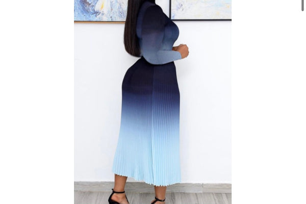 Women Fashion Sexy Gradient Two Piece Maxi Skirt Set