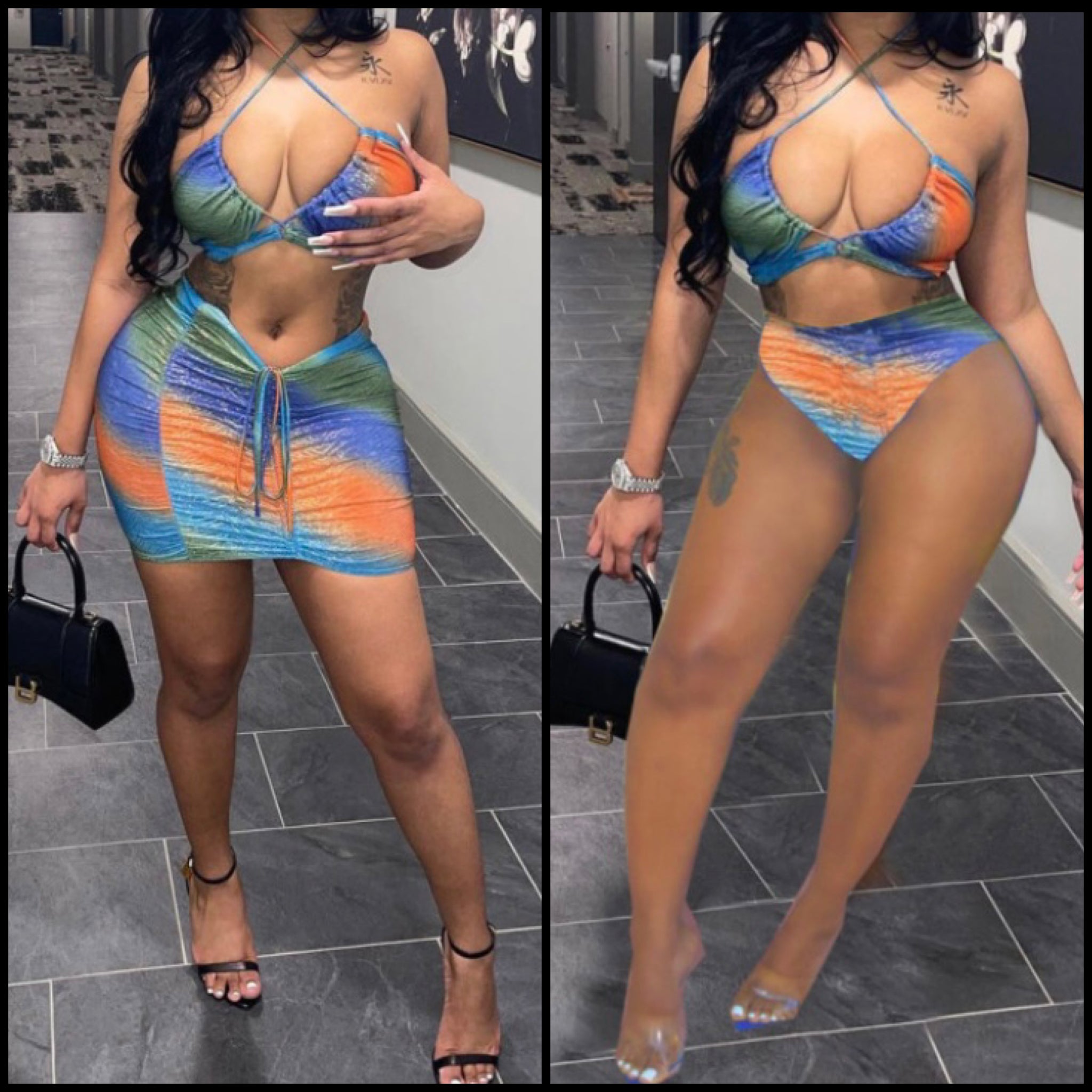 Women Sexy Color Gradient Bikini Cover Up Set