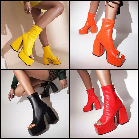 Women Fashion PU Open Toe Platform Ankle Boots