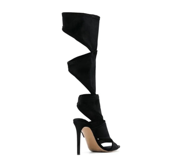 Women Black Fashion Open Toe Mid-Calf Sandals