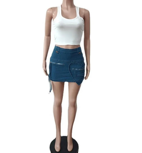 Women Fashion Heart Denim Skirt