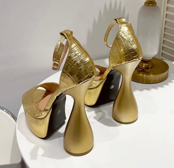 Women Gold Fashion Platform Ankle Strap Sandals