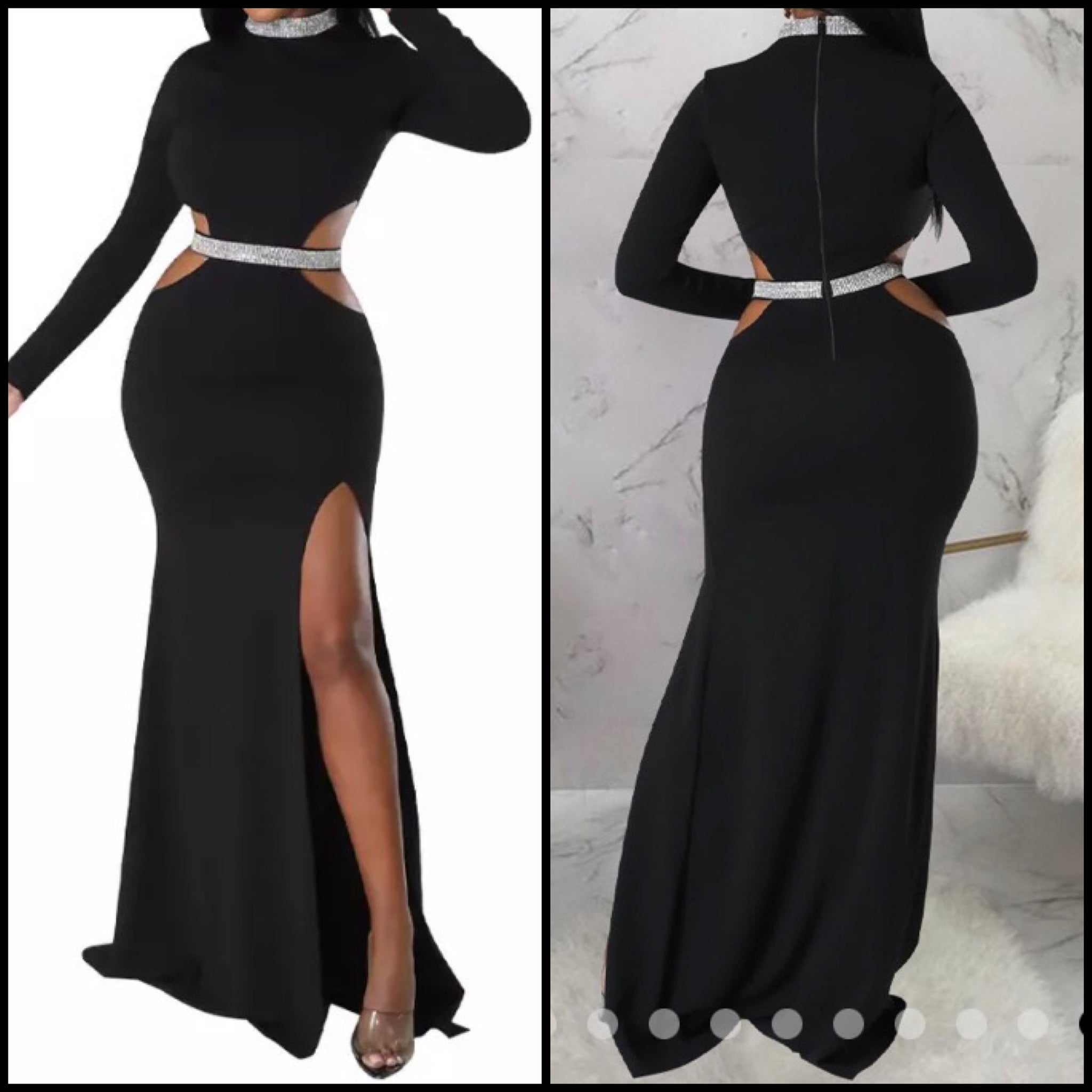 Women Sexy Bling Patchwork Full Sleeve Cut Out Maxi Dress