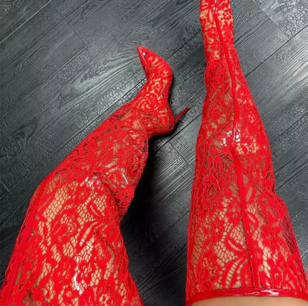 Women Sexy Fashion Thigh High Lace Boots