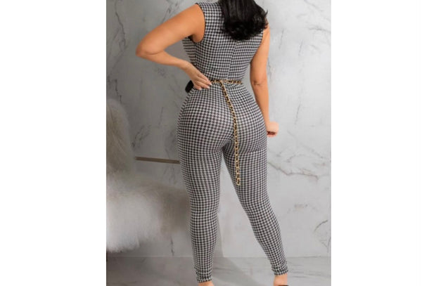 Women Printed Button Sleeveless Sexy Jumpsuit