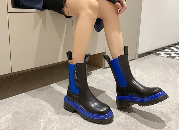 Women Color Patchwork Fashion Ankle Boots