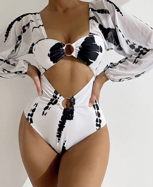 Women Printed Full Sleeve Cut Out Swimsuit