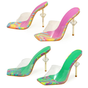 Women Fashion Multicolored Diamond High Heel Sandals
