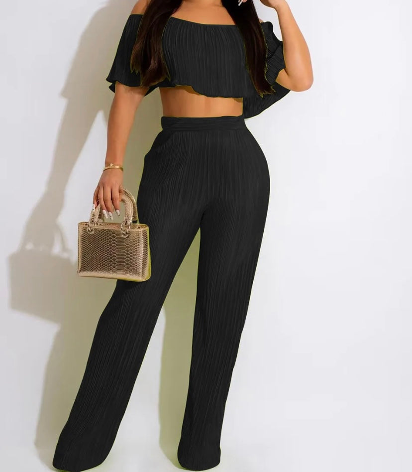 Women Sexy Short Sleeve Off The Shoulder Crop Two Piece Pant Set
