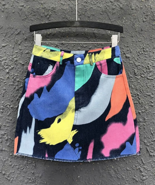 Women Multicolored Fashion Denim Skirt