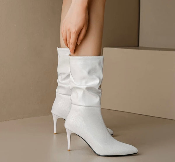 Women Pointed Toe Ruched Fashion Ankle Boots