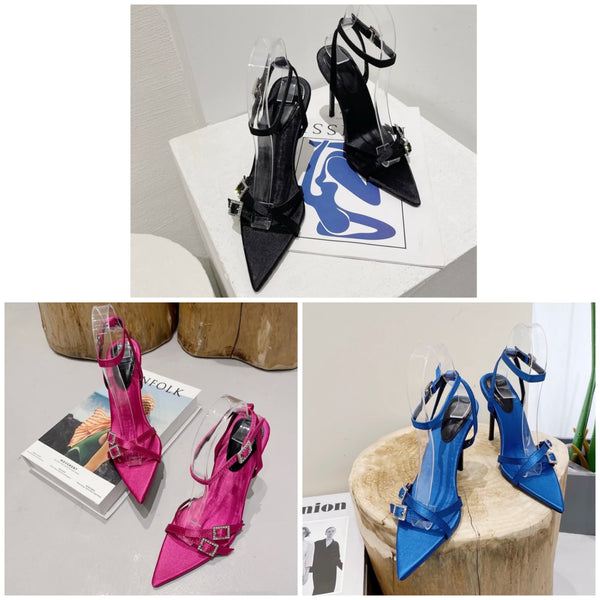 Women Fashion Pointed Toe Bling Buckled Ankle Strap Sandals