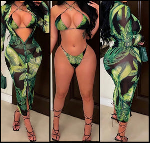 Women Printed Sexy Bikini Cover Up Set