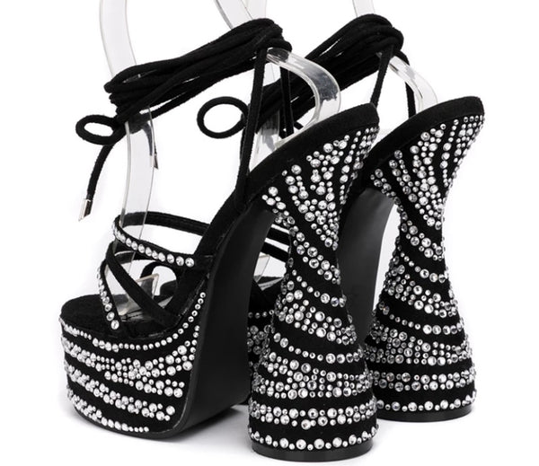 Women Bling Platform Lace Up Sandals