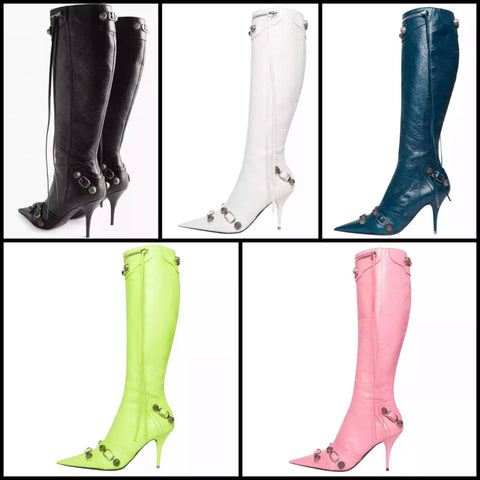 Women Fashion Pointed Toe Tassel Knee High Boots