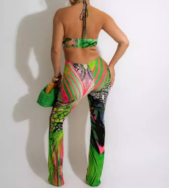 Women Sexy Colorful Print Halter Jumpsuit