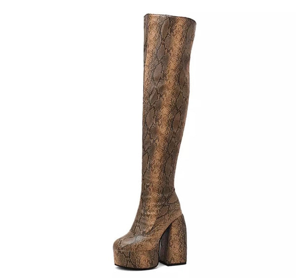 Women Fashion Animal Print Platform Over The Knee Boots