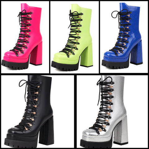 Women Fashion Lace Up Platform Ankle Boots