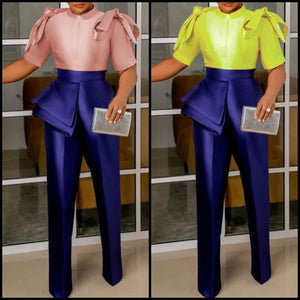 Women Short Sleeve Color Patchwork Jumpsuit