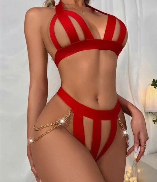 Women Sexy Hollow Out Chain Lingerie Set