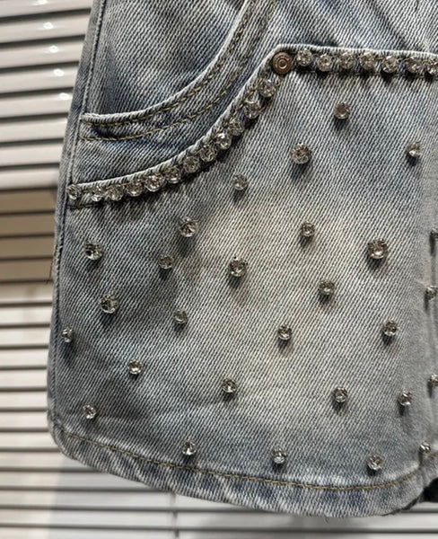 Women Rhinestone Fashion Denim Wrap Shorts