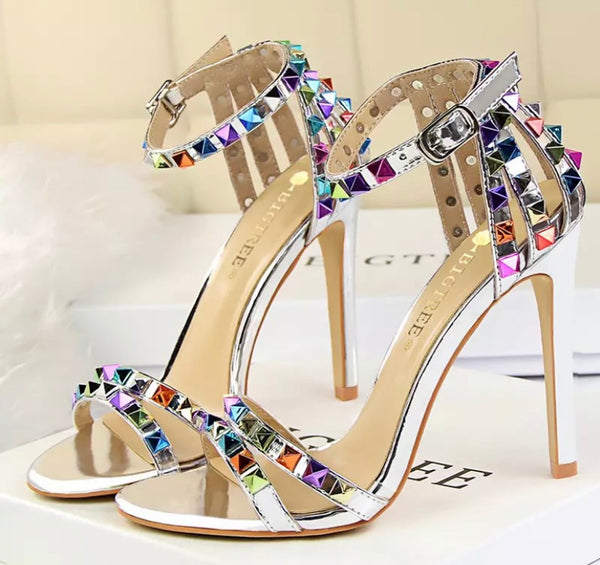 Women Colorful Rivet High Heel Sandals