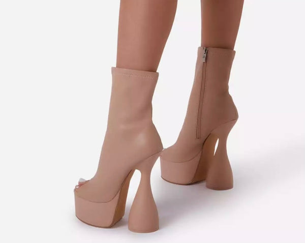 Women Open Toe Platform Fashion Faux Leather Ankle Boots