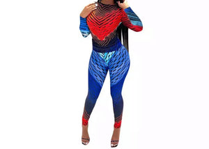 Women Fashion Colorful Print Two Piece Full Sleeve Pant Set