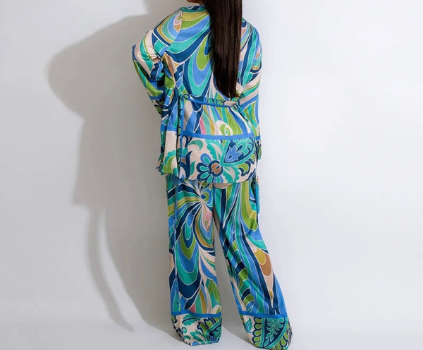 Women Printed Sexy Three Piece Wide Leg Pant Set