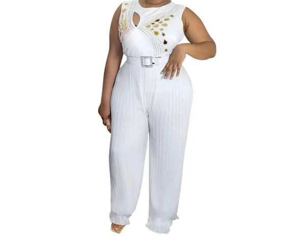 Women Sleeveless Sexy Pleated Jumpsuit