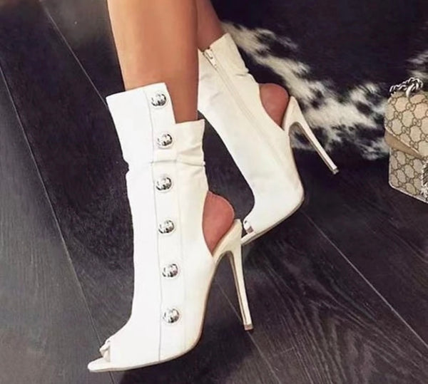 Women Open Toe Suede High Heel Ankle Boots