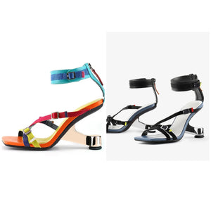 Women Open Toe Multicolored Buckled Strap Sandals