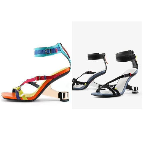 Women Open Toe Multicolored Buckled Strap Sandals