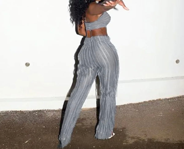 Women Sexy Strapless Gray Two Piece Pant Set