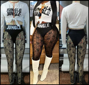 Women Jungle Print Full Sleeve Two Piece Lace Pant Set