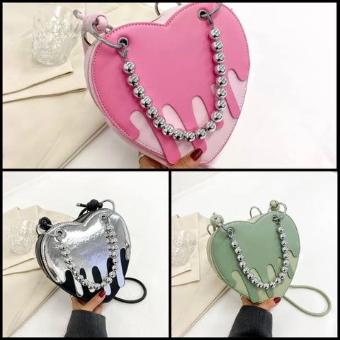 Women Fashion Heart Color Patchwork Handbag Purse
