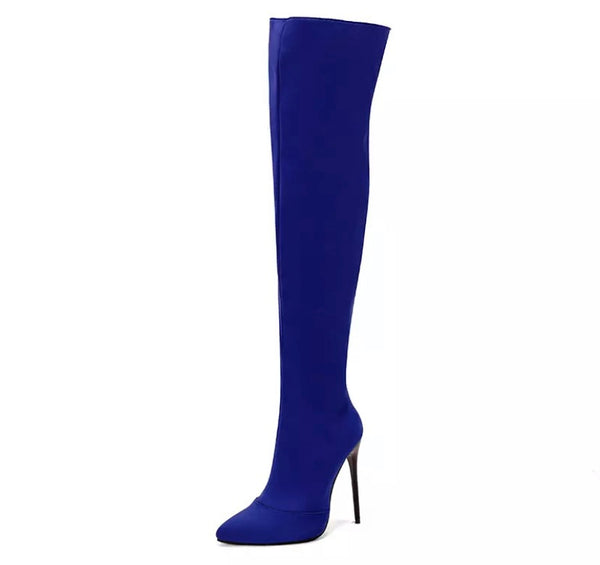 Women Color Pointed Toe High Heel Over The Knee Boots