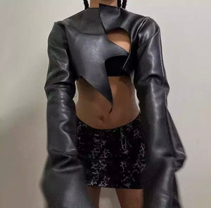 Women Black PU Fashion Crop Jacket