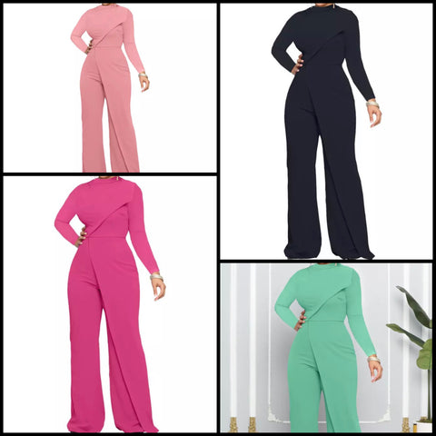 Women Solid Color Asymmetrical Full Sleeve Wide Leg Jumpsuit