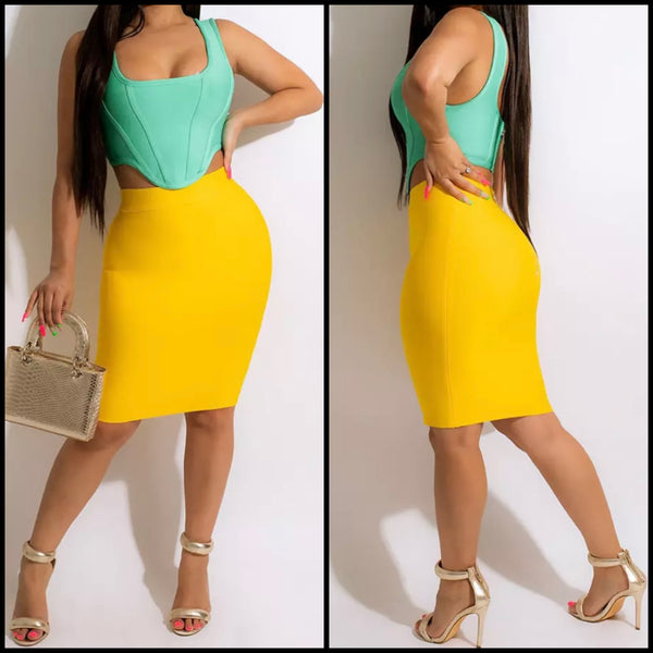 Women Sleeveless Fashion Color Patchwork Two Piece Skirt Set