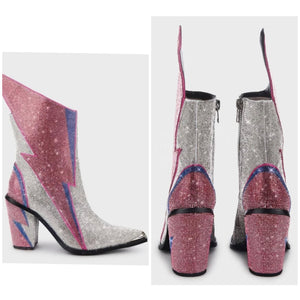 Women Bling Rhinestone Color Patchwork Western Boots