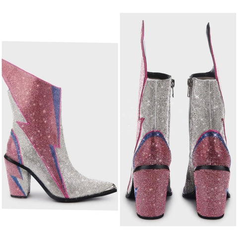 Women Bling Rhinestone Color Patchwork Western Boots