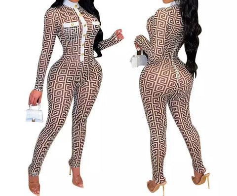 Women Sexy Fashion Printed Long Sleeve Jumpsuit